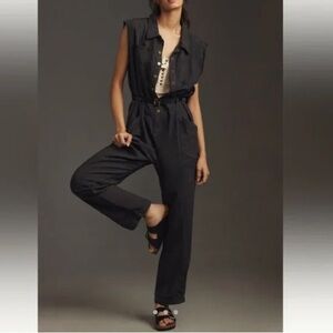 Anthropologie Pilcro Mechanic Sleeveless Linen Jumpsuit - Size M - Black - NWOT